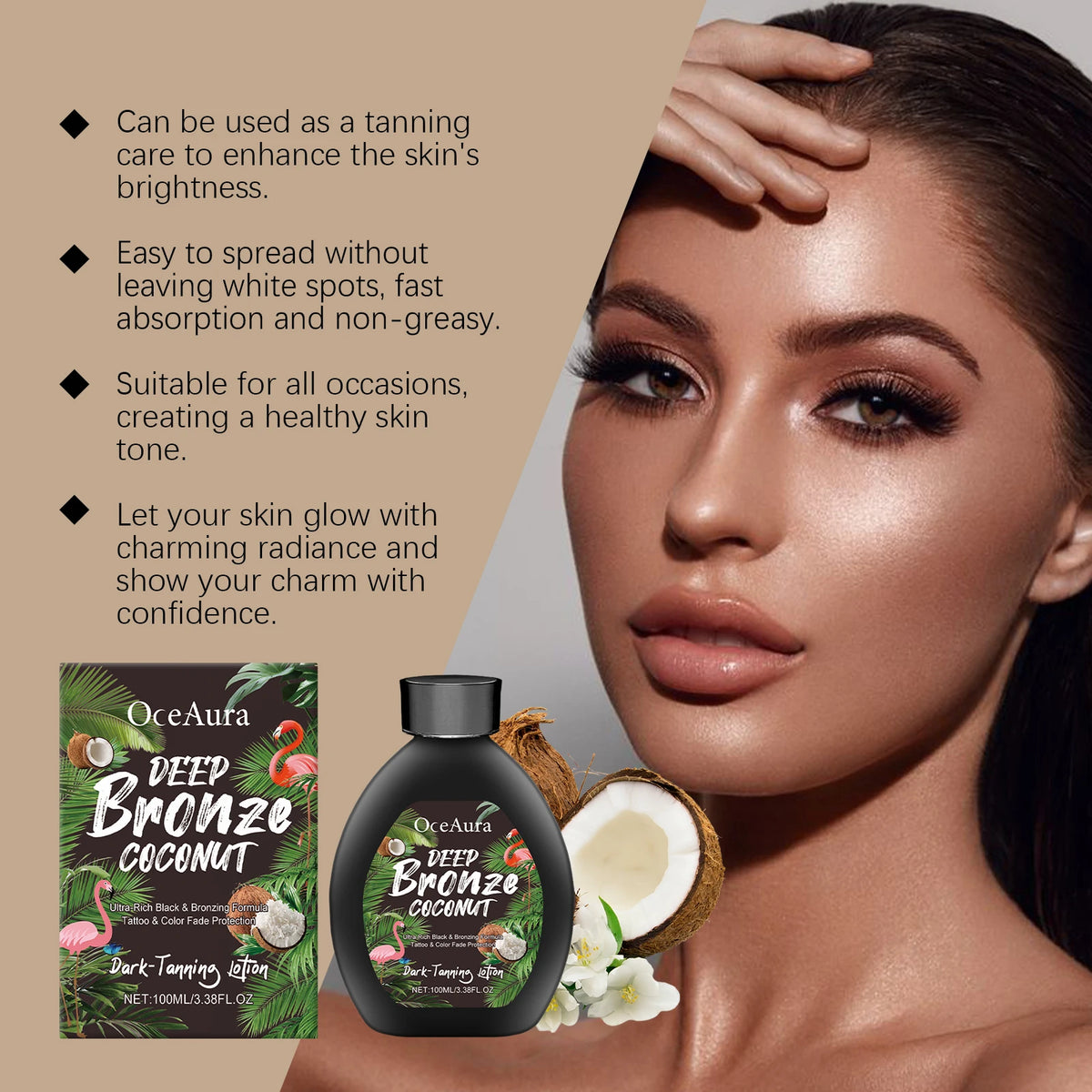 Coconut Self-Tanning Lotion Sunless Tanning Natural Self-Tanning Lotion Radiant Glow Smooth Skin Deepens Skin Tone Accelerates