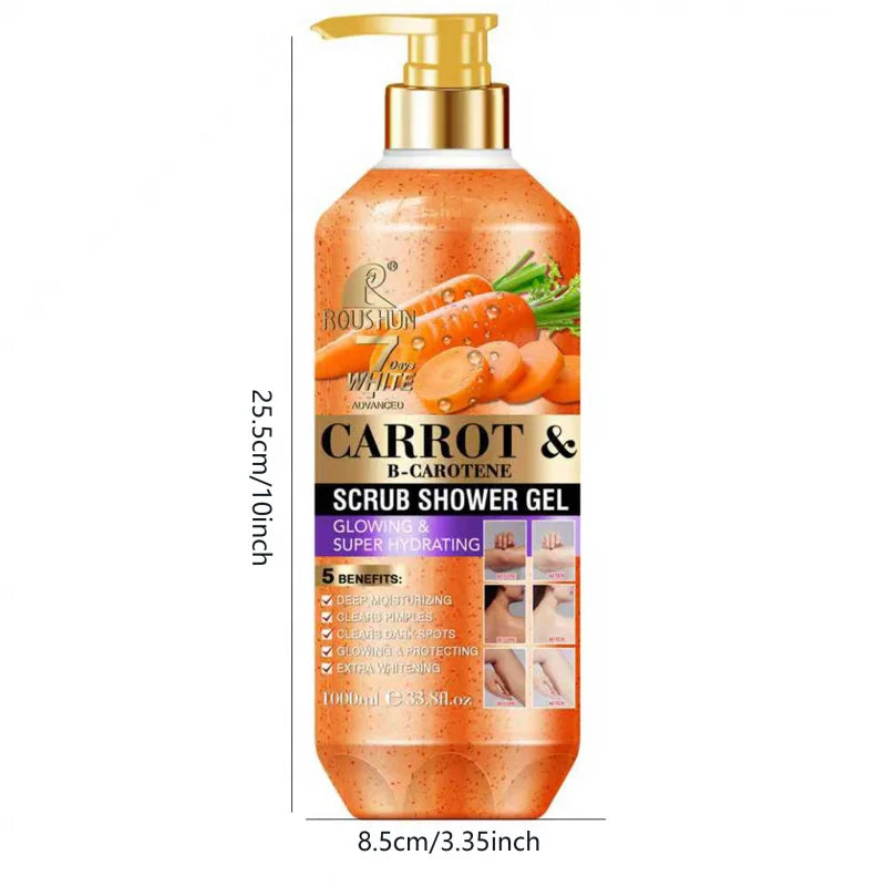 ROUSHUN CARROT B  SCRUB SHOWER GEL 1000ML Moisturizing and Moisturizing Skin Fragrance Preserving Large Capacity Shower Gel