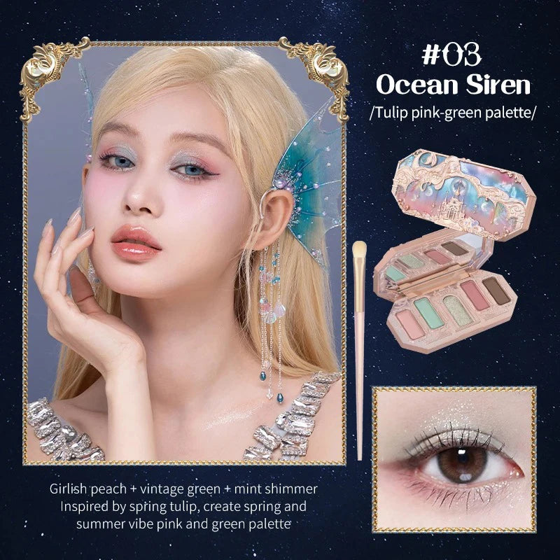Flower Knows Moonlight Mermaid Eyeshadow Delicate Matte Glow Shimmer Chameleon Waterproof 5 Color Glitter Eye Shadow Palette