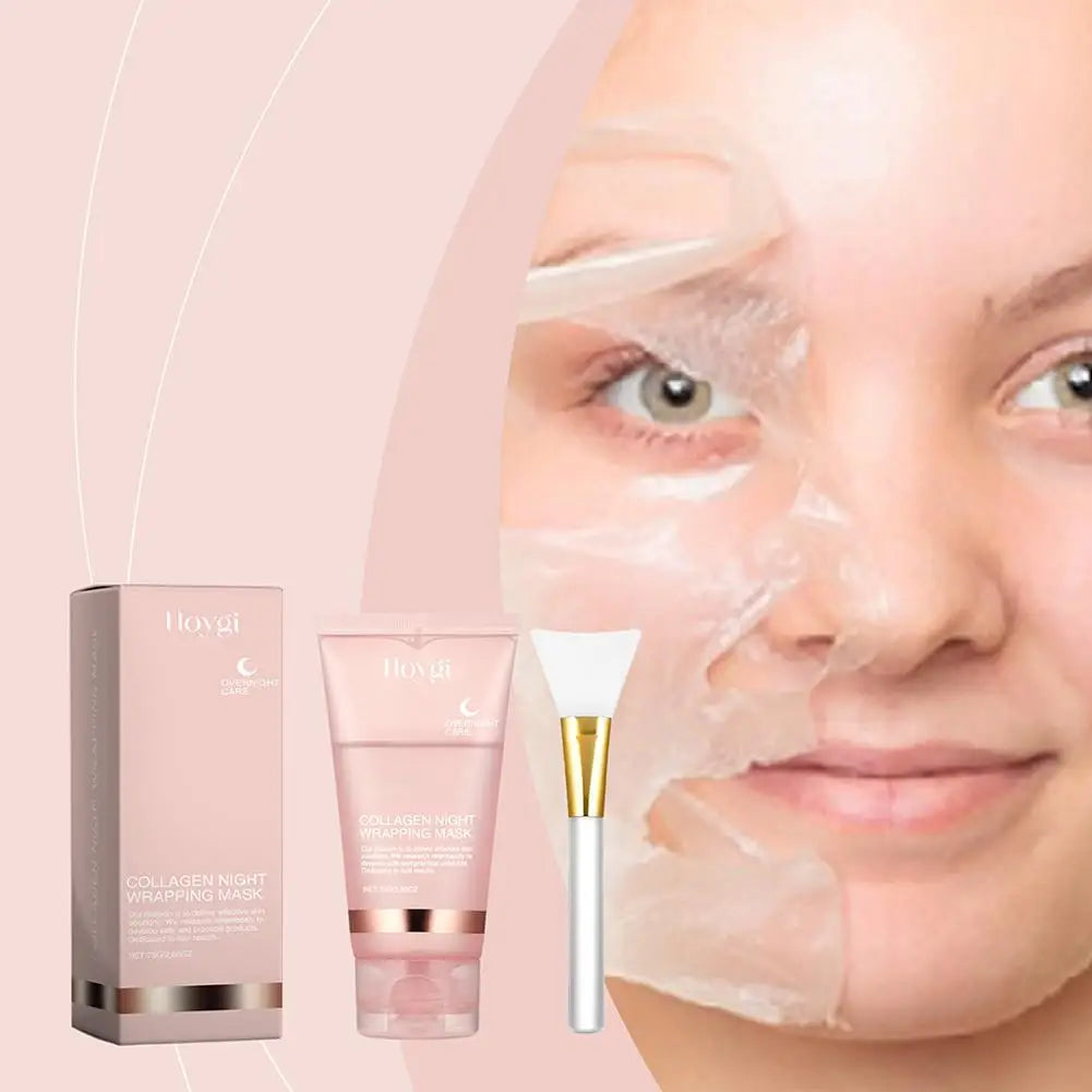 Hydrolyzed Collagen Overnight Facial Mask Wrapping Peel-Off Mask Hydrating Firming Mask for Elasticity Reduces Sagging Dullness