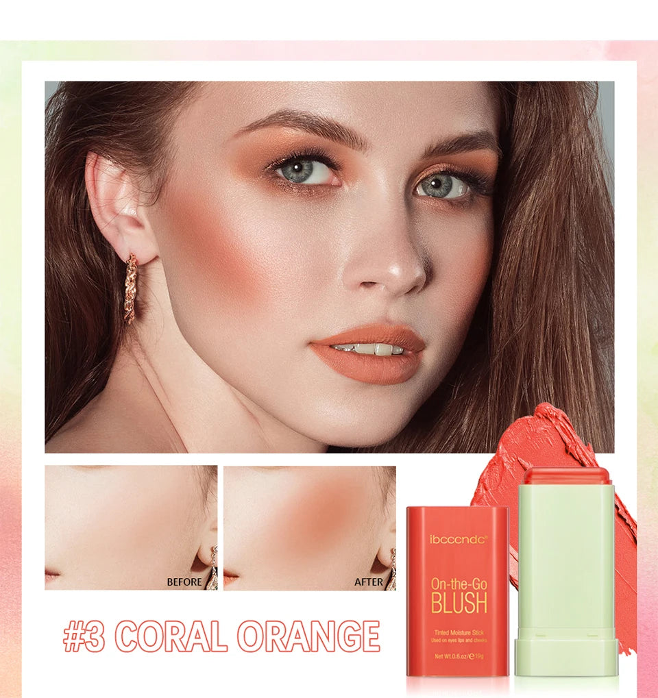 ibcccndc Rotating Blush Cream Tinted Moisture Stick Naturally Long-lasting Moisturizing Waterproof And Non-Removing Orange Blush