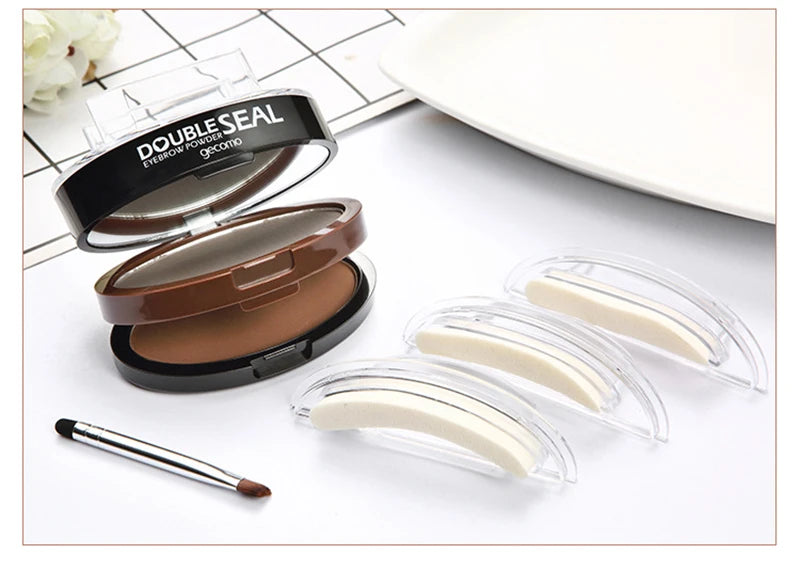 Double Seal Eyebrow Stamp Powder Kit Natural Brow Shaping Stencil Waterproof Long Lasting Brow Enhancer Makeup Tool for Women