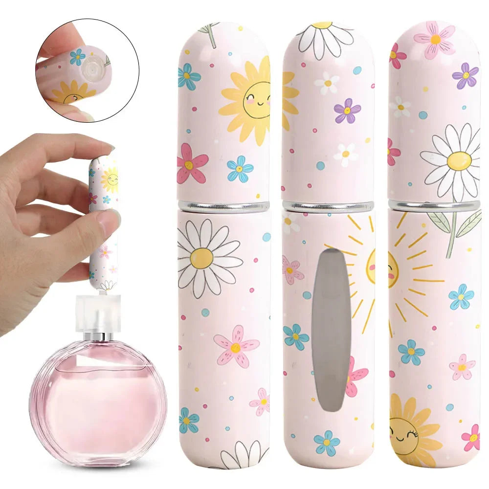 New 5ml Refillable Spray Bottle Mini Flower Pattern Refillable Perfume Bottle with Pendant Empty Cosmetic Containers Cute