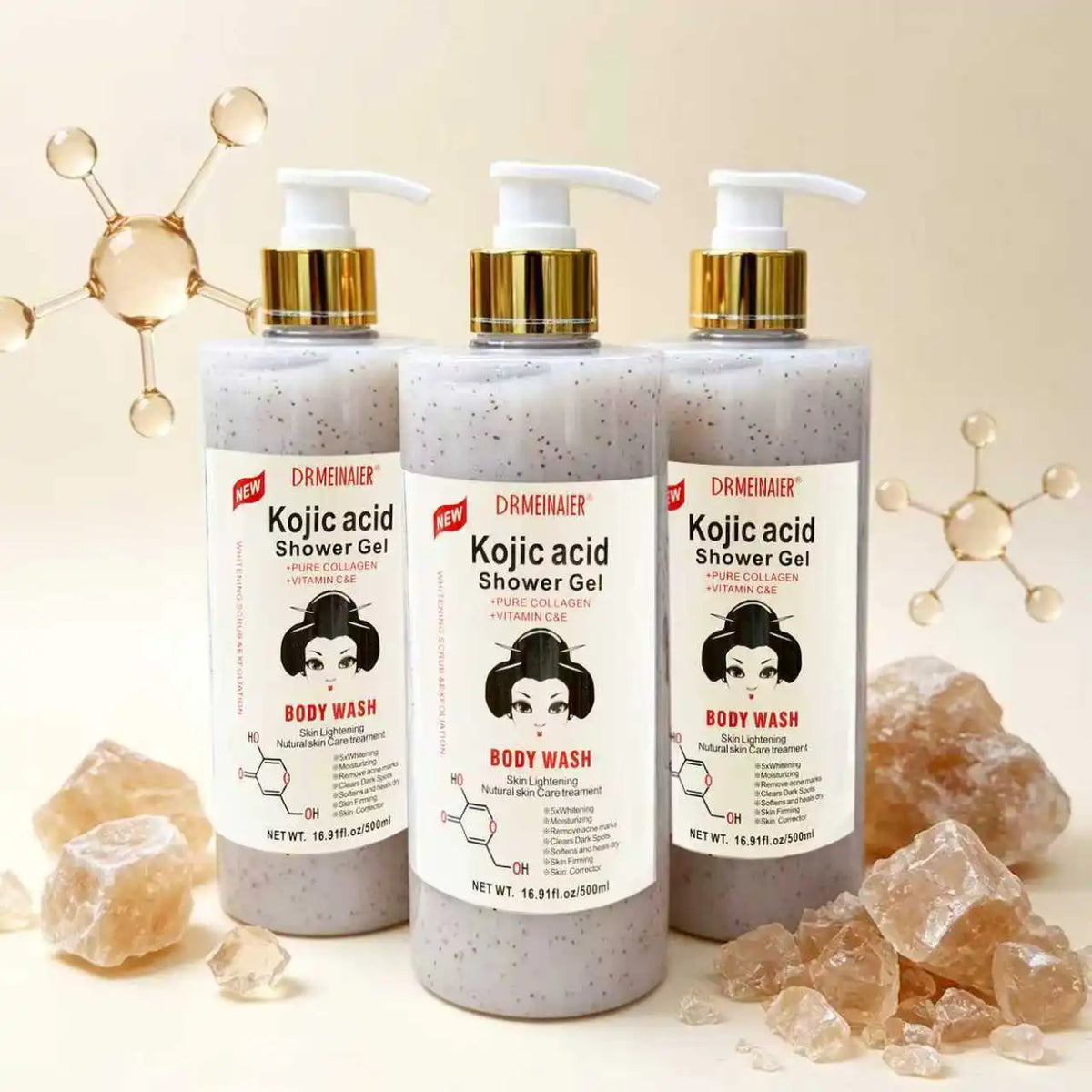 500ml Kojic Acid Shower Gel Deep Cleansing Brighten Skin Body Wash Skin Whitening Exfoliator Body Care Moisturizing Skincare