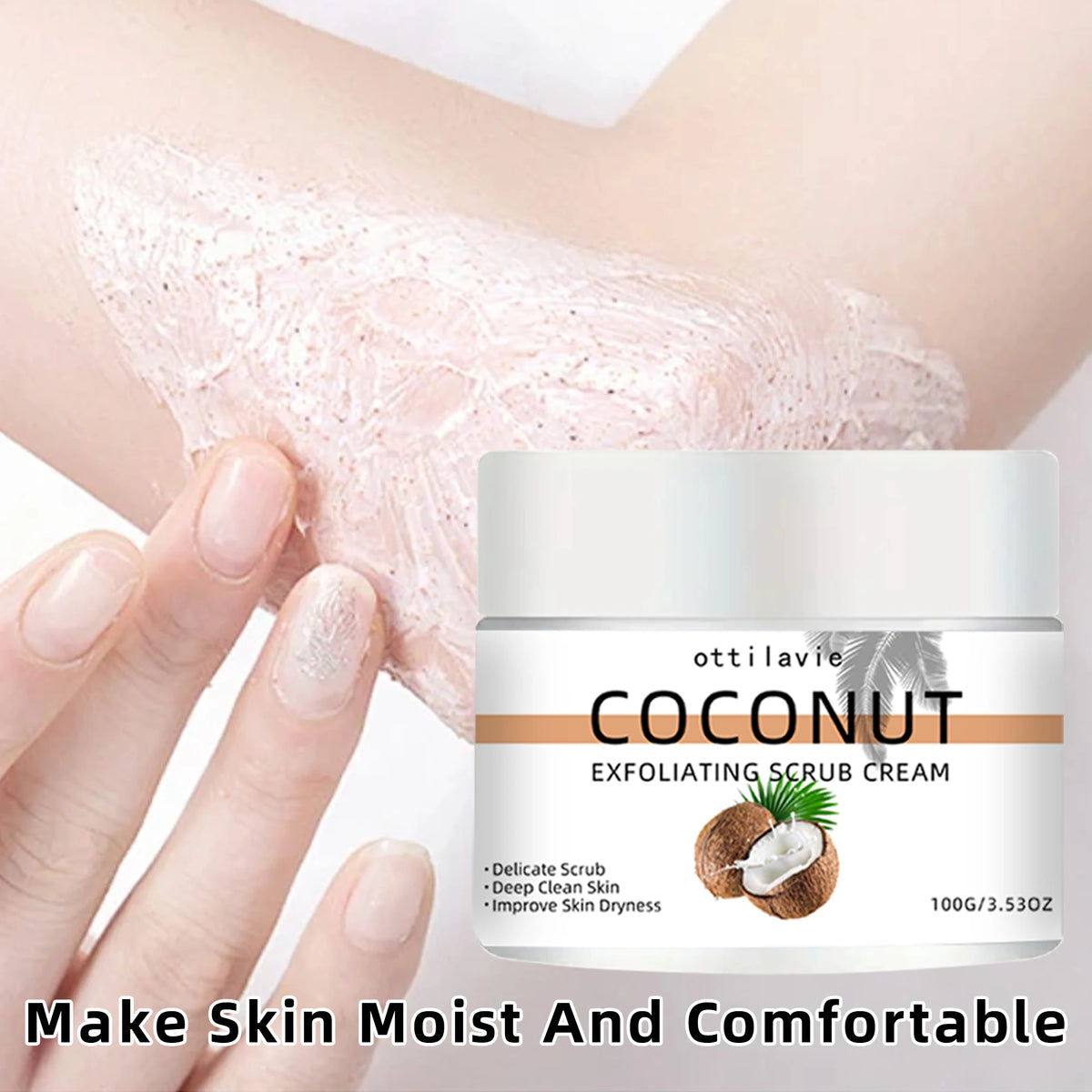Ottilavie Coconut Exfoliating Scrub Cream Physical Exfoliation for Smooth Skin Suitable for All Skin Types (Face, Neck & Body)