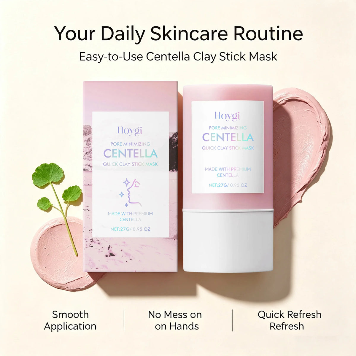 Centella Asiatica Kaolin Clay Mask Stick Quick Deep Pore Cleansing Oil Control Soothing Solid Face Mask Cica Skincare For Sensitive Skin Blackhead Remover Stick K-Beauty Mess-Free Clay Stick For Glowing Glass Skin Travel Size
