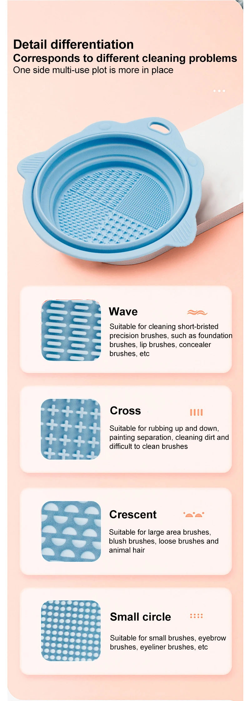 Multi-functional Silicone Makeup Brush Cleaning Bowl Powder Puff Beauty Washing Scrubber Pad with Folding Brush Holder
