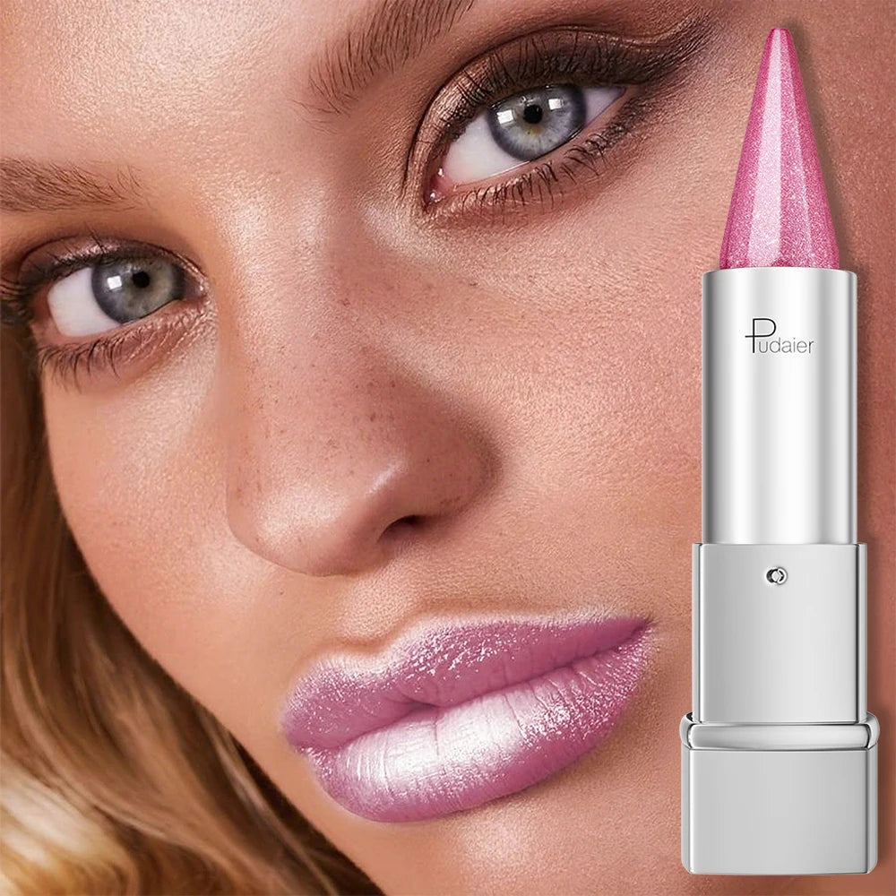 Pearl Shimmer Lipstick for Women, Metallic High Shine Lip Color, Waterproof Smudge Proof, 24 Hours Long Lasting, Lightweight Gla