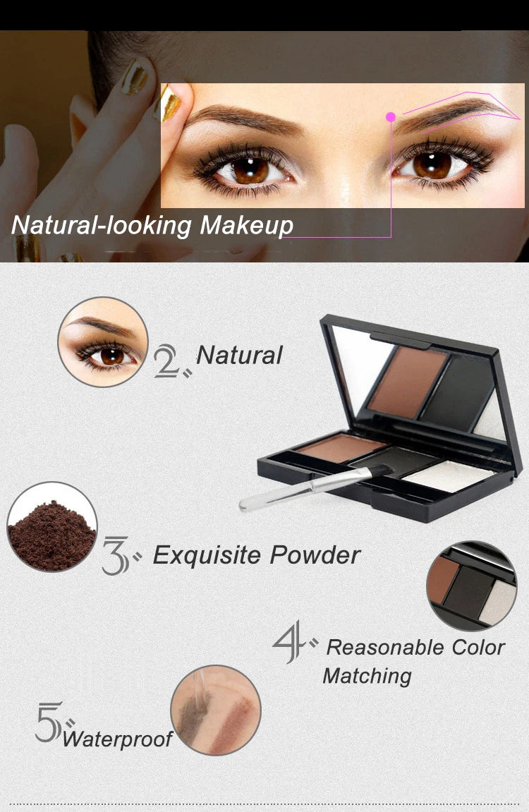 3 Color Eyebrow Powder Palette Cosmetic 3D Eye Brow Enhancer Professional Waterproof Makeup Eye Shadow With Brush Mirror Box