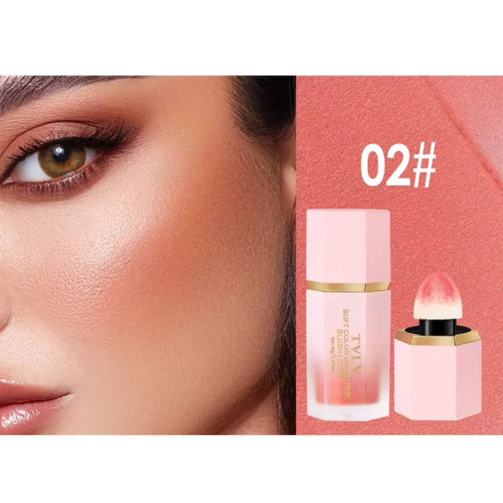 TVLV Velvet Liquid Blush Matte Sponge Head Blusher Natural Lasting Brighten Facial Contour Blush Tint Makeup