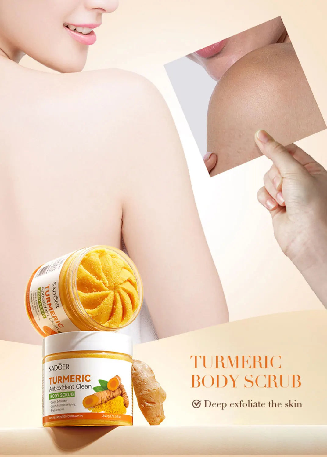240g Turmeric Body Scrub, Antioxidant, Deep Exfoliating, Cleanses, Brightens, And Smooths Skin
