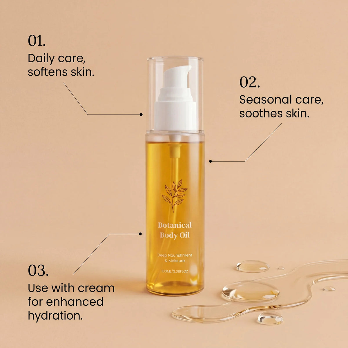 Natural Botanical Body Oil Deep Moisturize Relief Skin Seasonal Dryness Organic Body Oil With Brazil Nut & Passionflower Seed