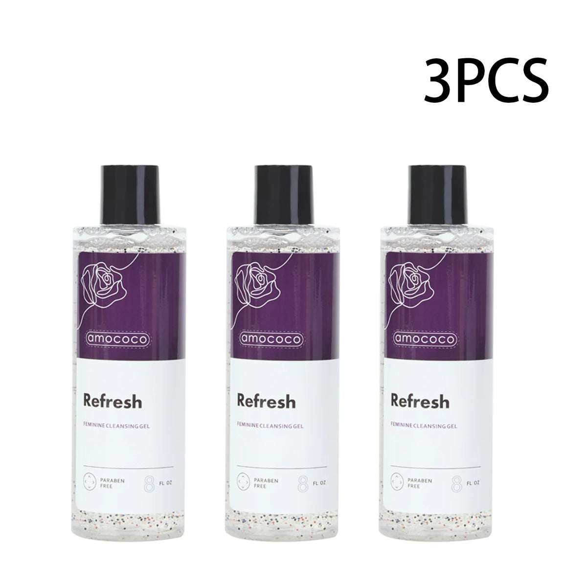Amococo 2/3Pcs Feminine Wash 240ml Refresh Intimate Cleansing Gel PH Balancing Female Cleanser with Rose Flower Oil Aloe Vera Cucumber Extract Gentle Daily Personal Care Body Wash