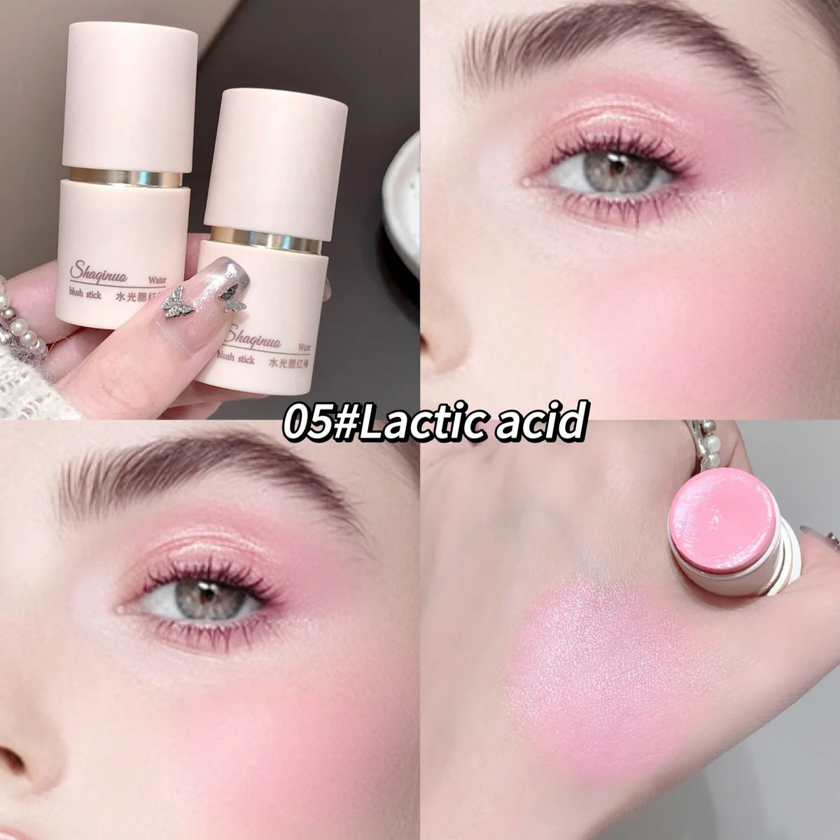 SHAQINUO Cream Blush Stick - Watery Glow, Long-Lasting, Natural Tint, Korean-Style Cheek Makeup for Fresh Look