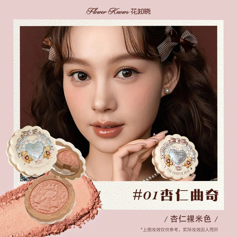 FLOWER KNOWS THE SWEETIE BEAR COLLECTION Silk Satin Blush Powder For Cheeks Contour Face Bunny Garden Blush Natural Matte Finish