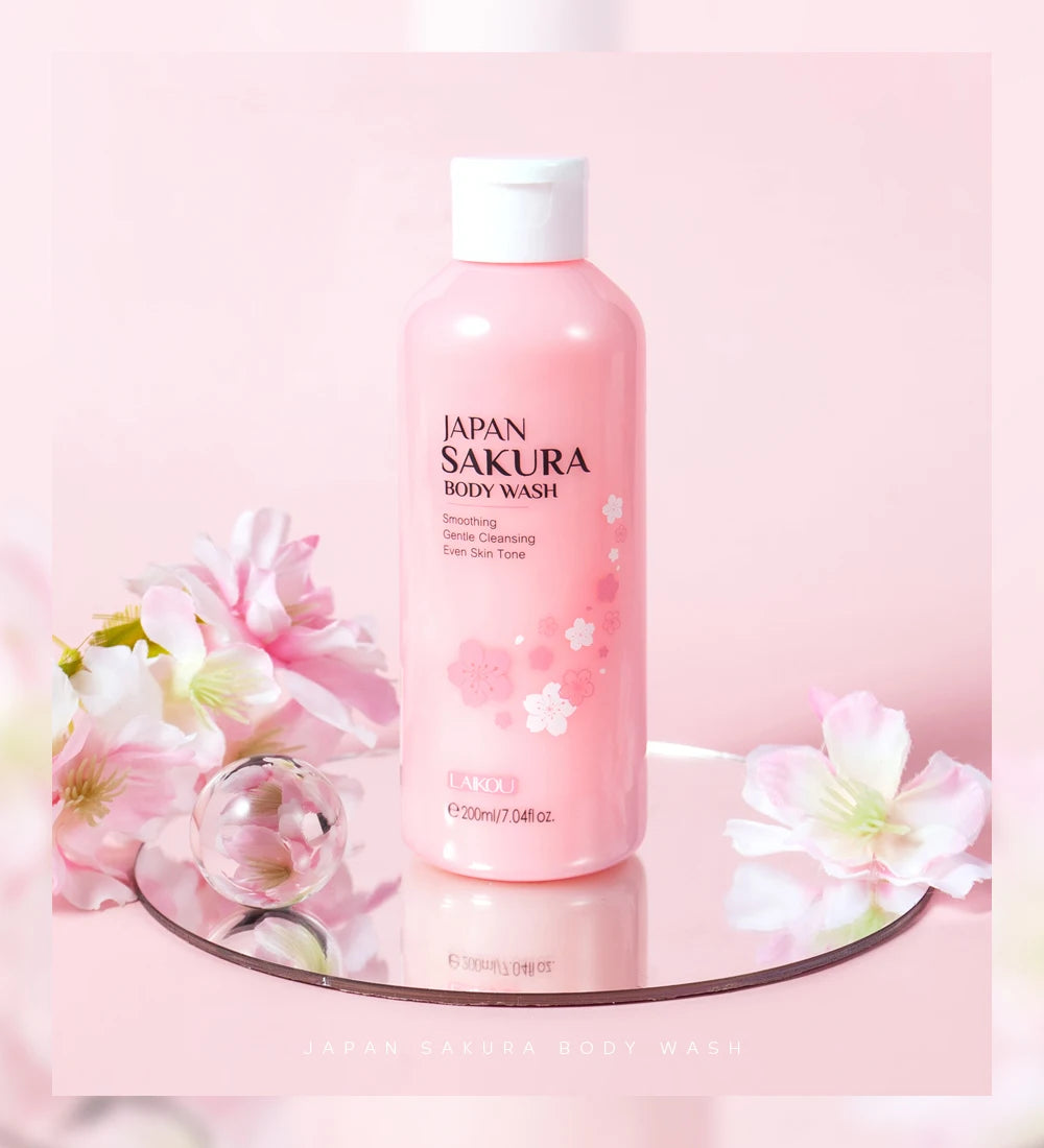 LAIKOU Japan Sakura Body Wash Gentle Cleanser Smoothing Shower Gel Skin Brightening Treatment Amino Acid Formula