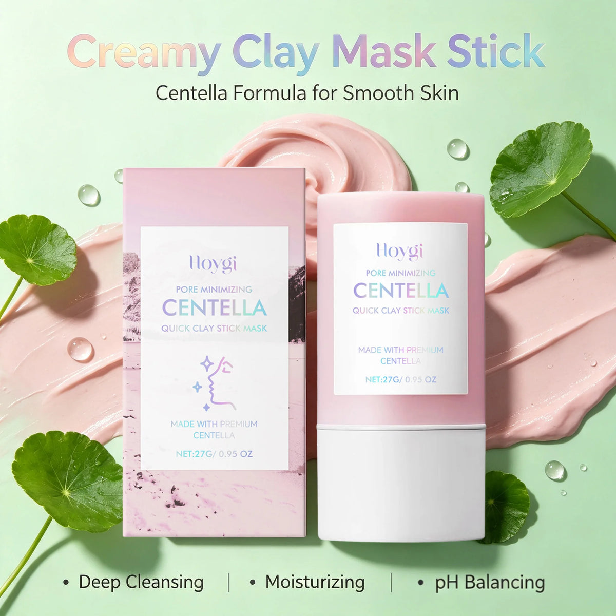 Centella Asiatica Kaolin Clay Mask Stick Quick Deep Pore Cleansing Oil Control Soothing Solid Face Mask Cica Skincare For Sensitive Skin Blackhead Remover Stick K-Beauty Mess-Free Clay Stick For Glowing Glass Skin Travel Size