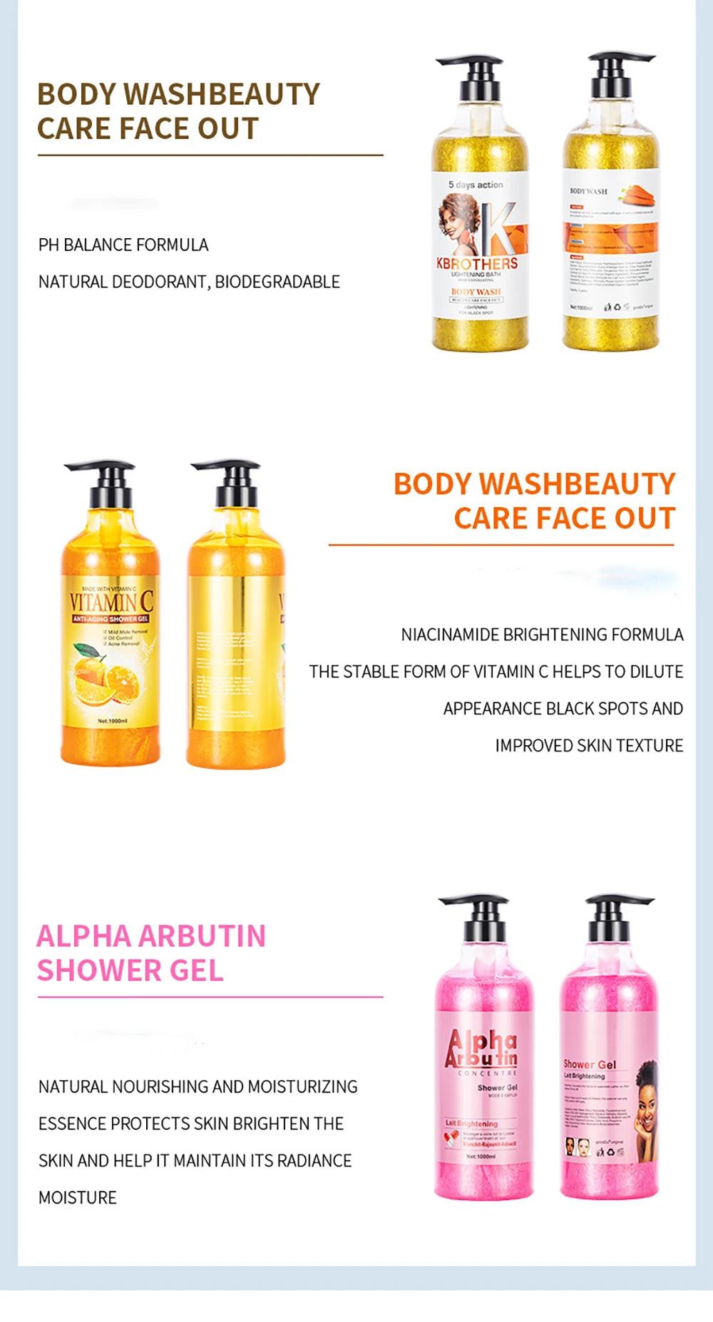 Vitamin C Arbutin AHA Bleached Shower Gel Deep Cleansing Brighten Skin Scrub Body Wash Exfoliator Body Care Fragrance Skincare