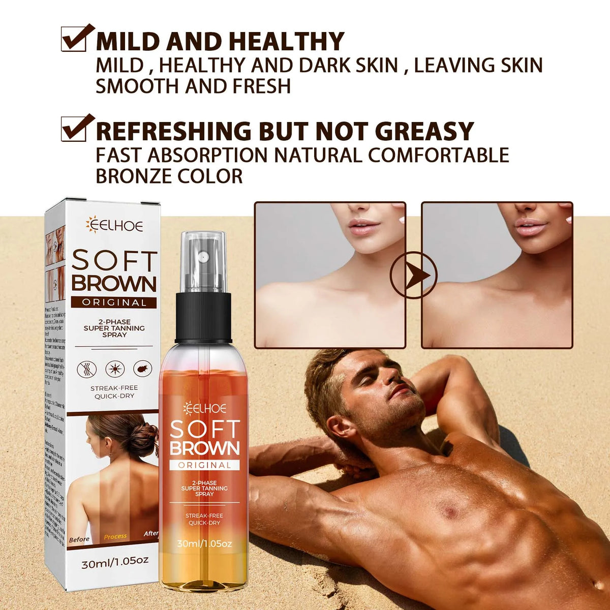 2-Phase Body Tanning Spray Natural Plant Extract Fast Absorption Refresh Non-Greasy Quick Dry Streak-Free Self Tanning Mist For Natural Bronze Glowing Sun-Kissed Skin Summer Beach Moisturizing Tanning