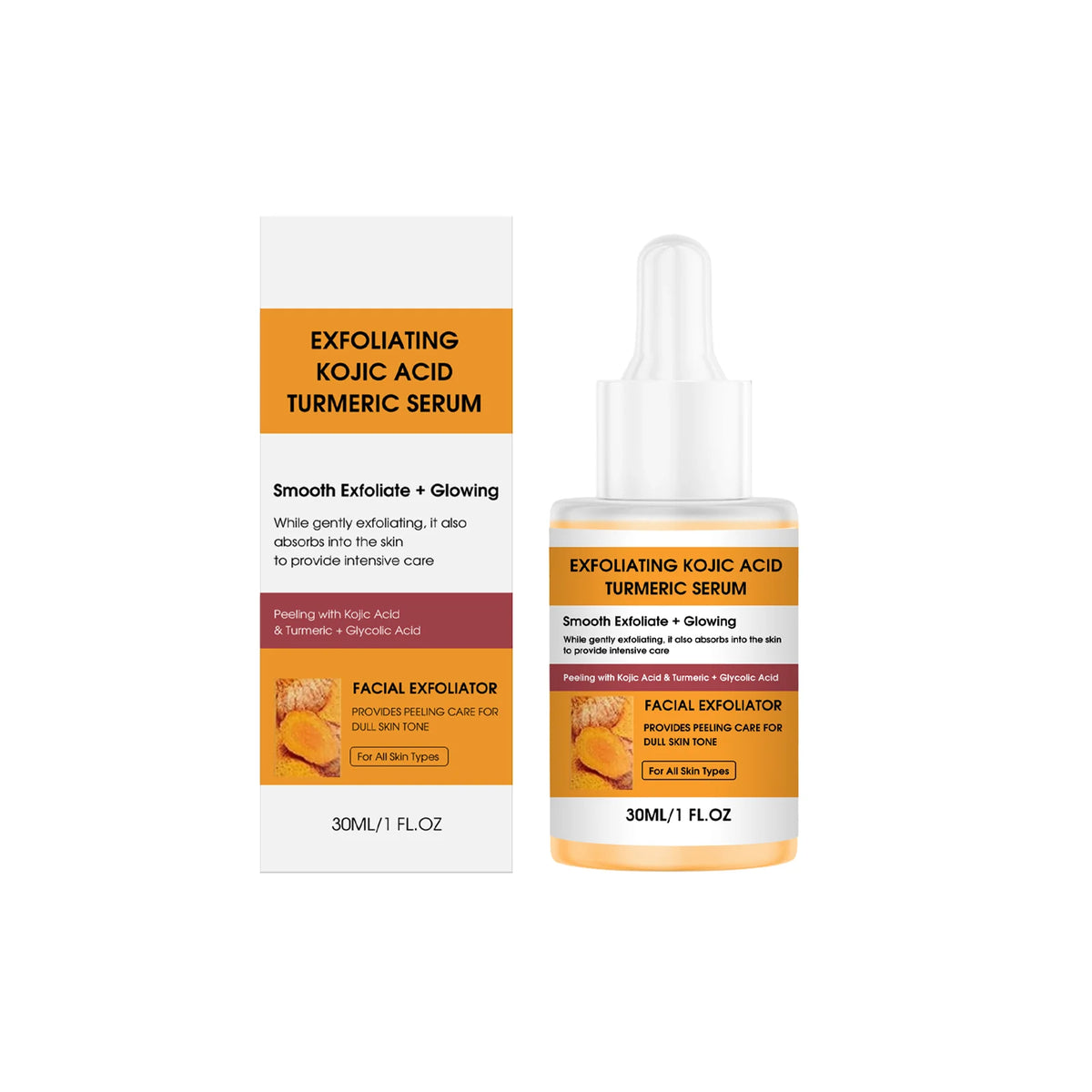 Exfoliating Kojic Acid Turmeric Spray and Serum Skin Care Set Gentle Exfoliation Improve Dull Tone Smooth Brightening Kit