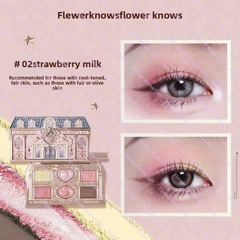 Flower Knows Black Swan Ballet Eyeshadow Palette Matte Fine Shimmer Pearl Face Palette 6 Colour Glitter Eye Shadow