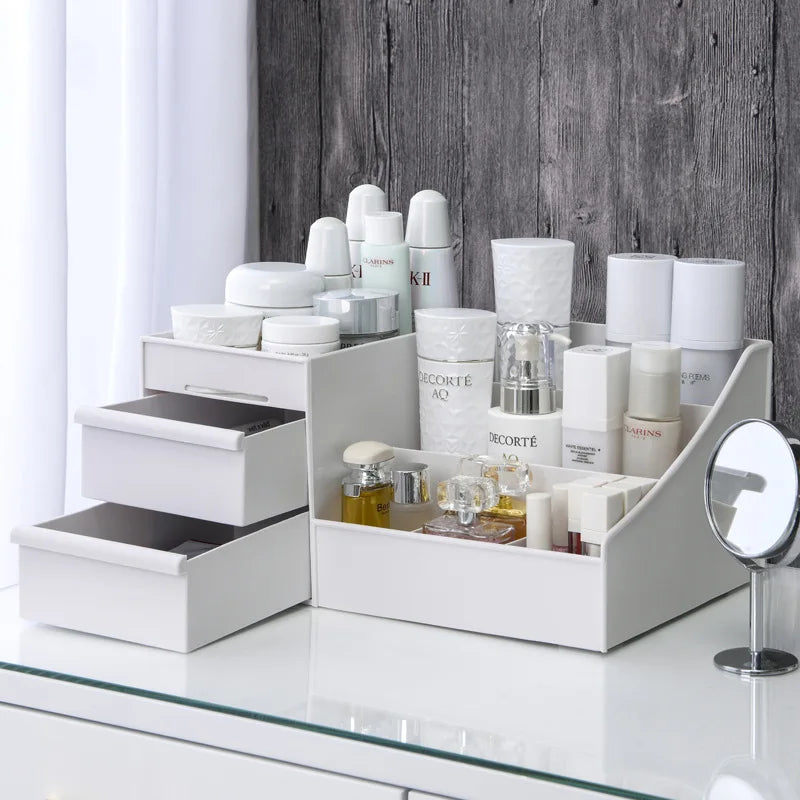 White New Drawer Makeup Storage Box Dormitory Finishing Plastic Shelf Cosmetics Skin Care Dressing Table Desktop