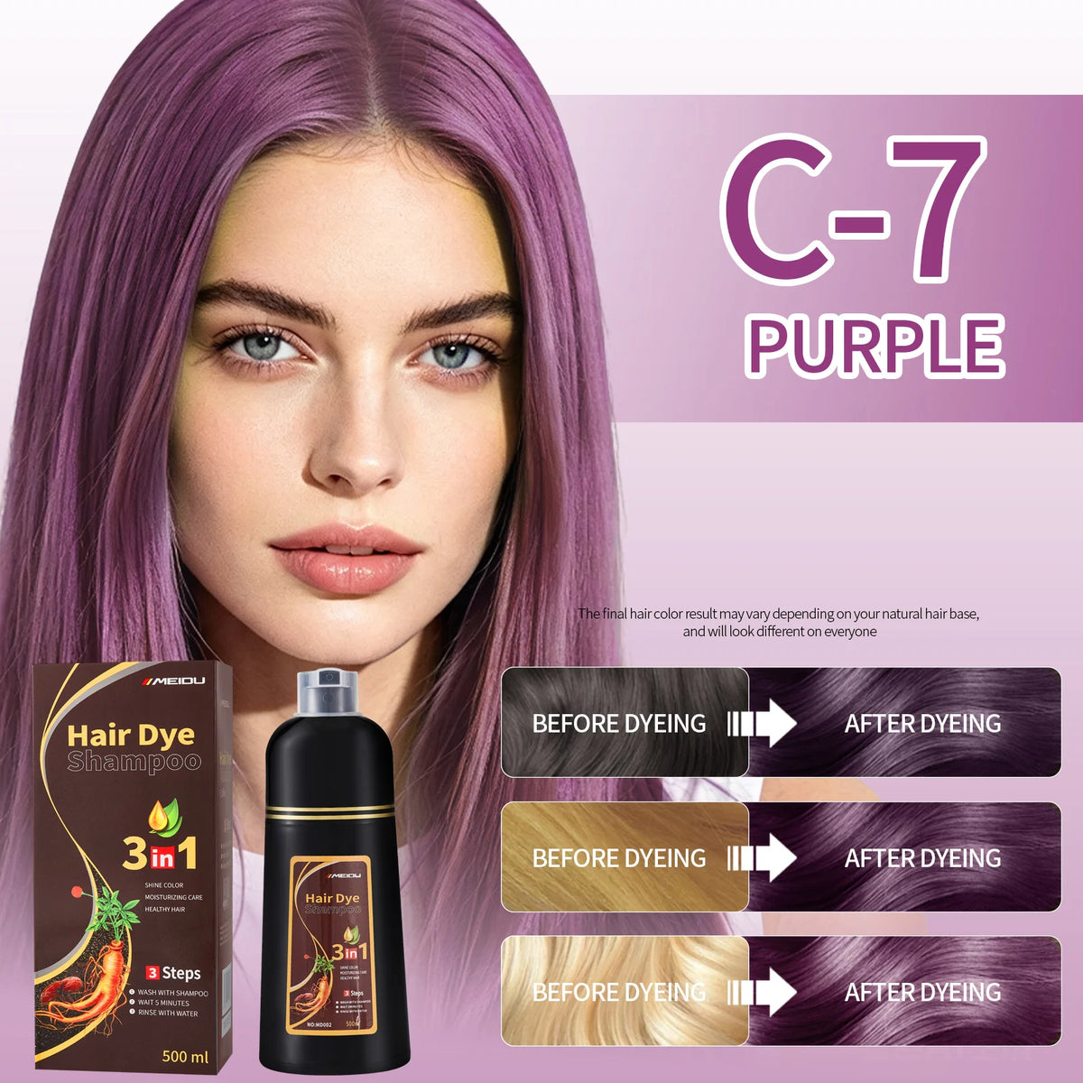 Meidu 3in1 Hair Dye Shampoo Easy to Use Moisturizing & Healthy Hair Care Creating Natural Hair Color,Quick Dyeing for Men Women