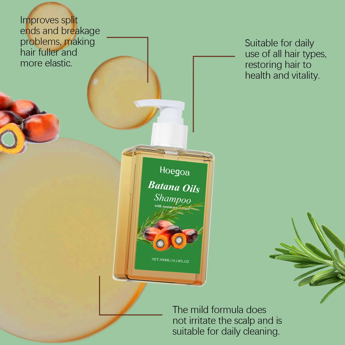 Batana Oil Shampoo Hair Strengthens Anti Loss Restore Damaged Split Hair Scalp Cleansing Dandruff Control Hair Growth Shampoo
