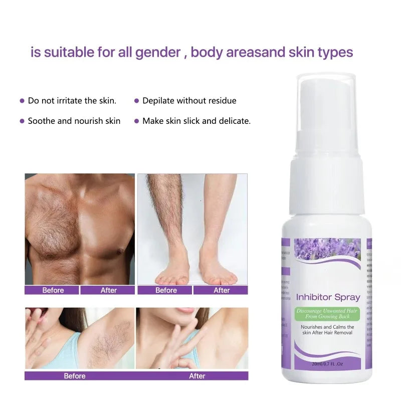 Permanant Hair Removal Inhibitor Spray Beard Bikini Intimate Legs Body Armpit Painless Facial Stop Hair