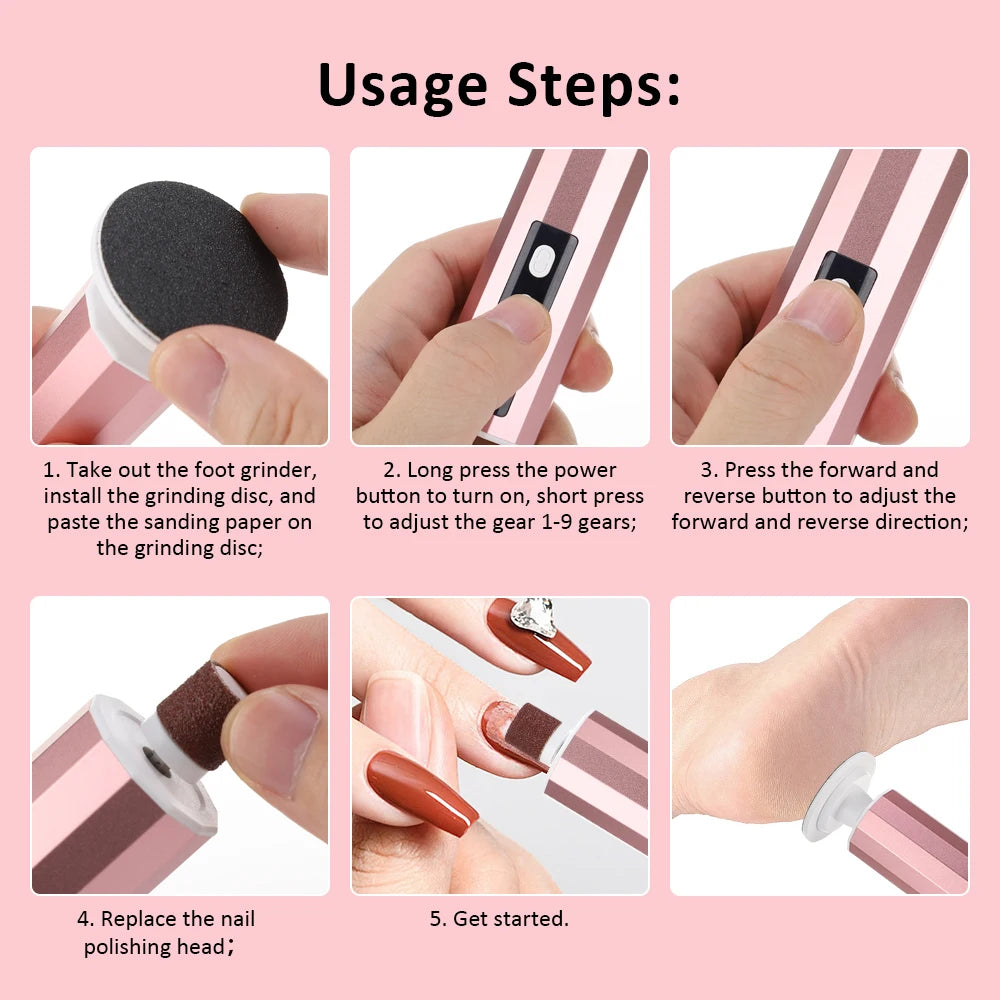 USB Rechargeable Wireless Electric Foot File Cuticle Callus Remover Machine Pedicure Tools Foot Heel Care Tool With Sandpaper