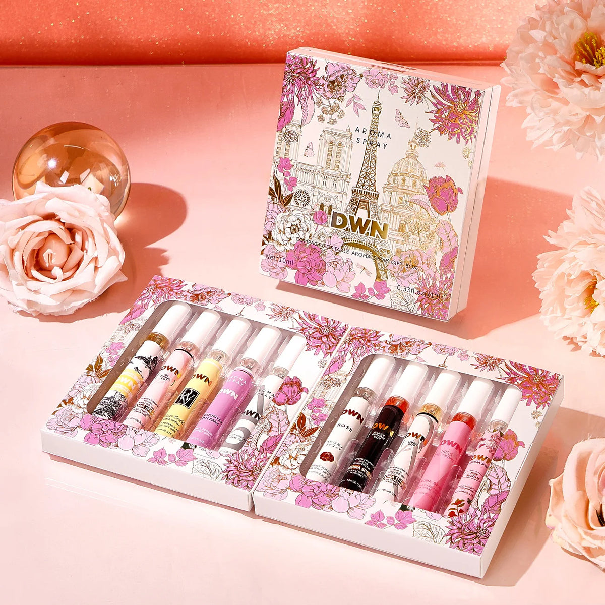 Women's 10 Piece Mixed Alcohol-Free Fragrance Set (Romantic and Elegant Gift Box, Long-Lasting Floral Fragrance)