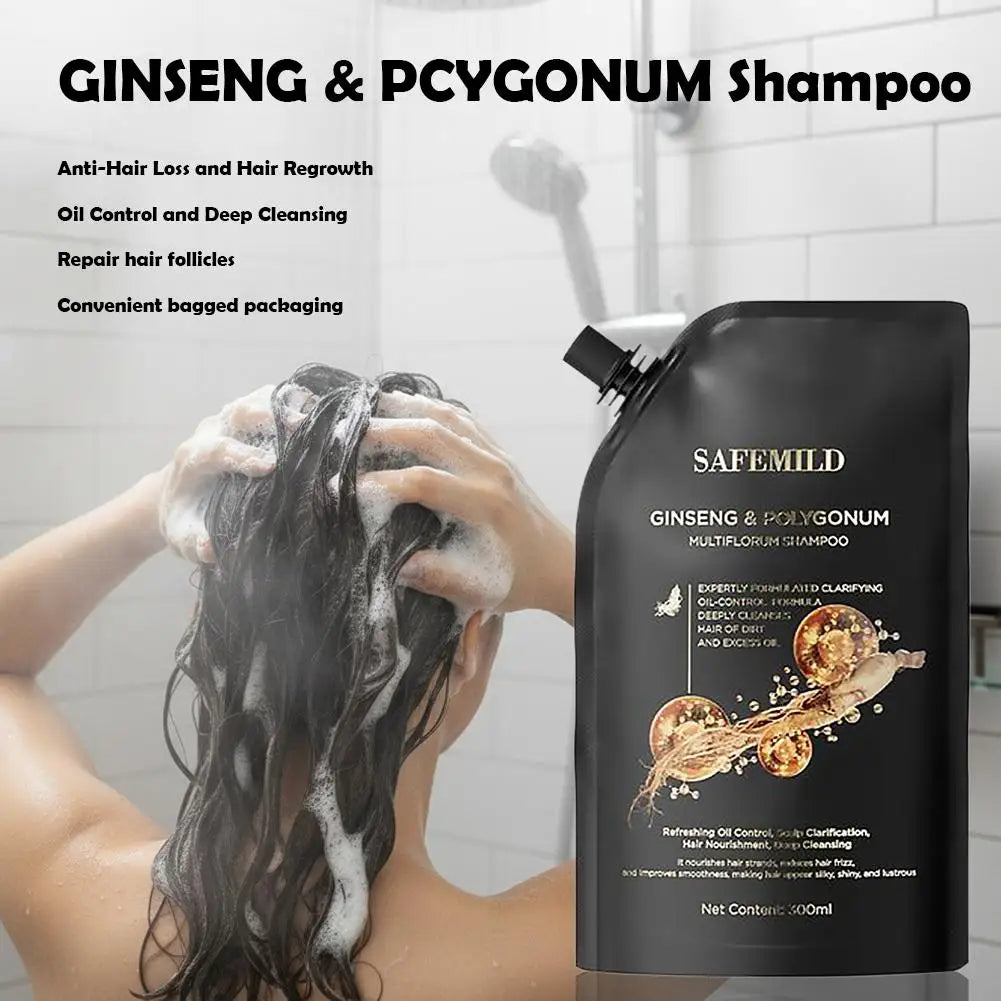 Black Ganoderma Polygonum Multiflorum Shampoo Ginseng Herbal Repair Nourish Hair Soft Smooth Moisturize Scalp Care 100ml/300ml