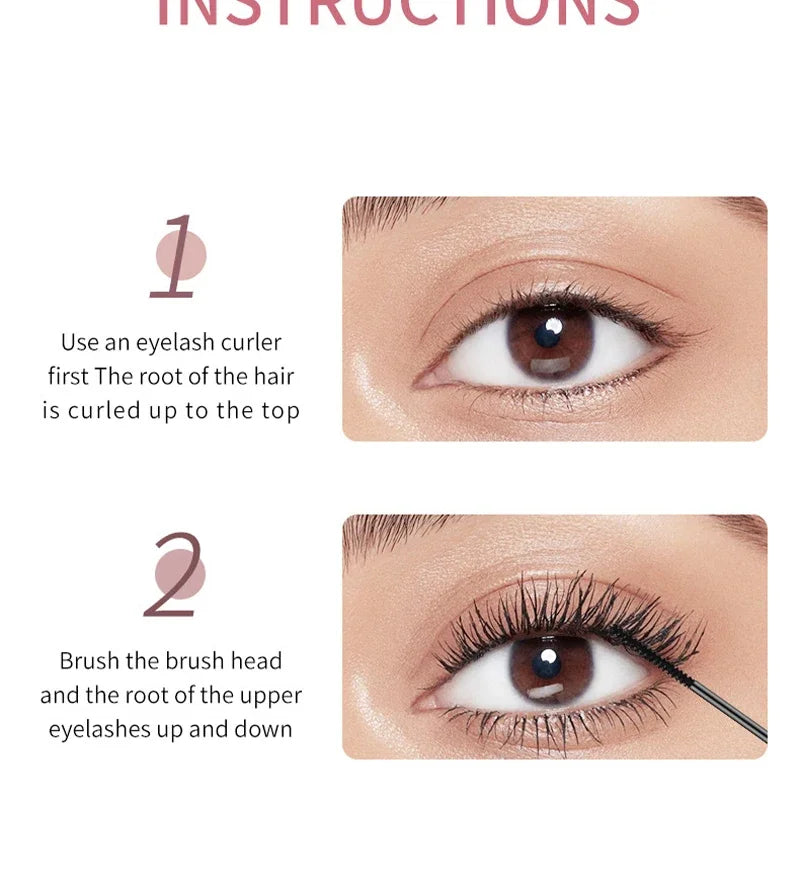 Silk Fiber Curling Mascara, Ultra-Fine Brush, Lengthening & Volumizing, Waterproof, Smudge-Proof, Long-Lasting, Unisex, Eye Safe