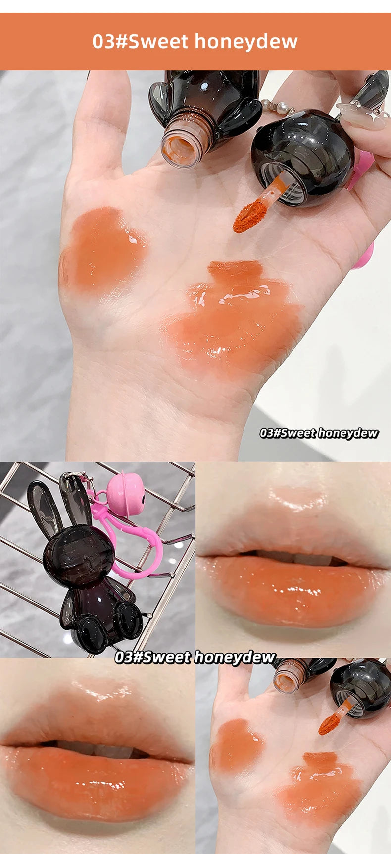 Gege Bear Pink Rabbit Velvet Matte Lip Cream Black Rabbit Water light lip glaze matte mirror pendant lipstick lip gloss
