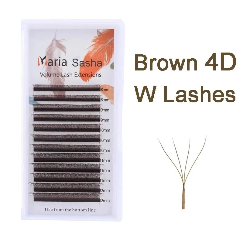 MARIA Brown 4D W Shape Type Individual Eyelash Colorful Lashes Extension Naturally Soft Real Black Mink Premade Volume Fans