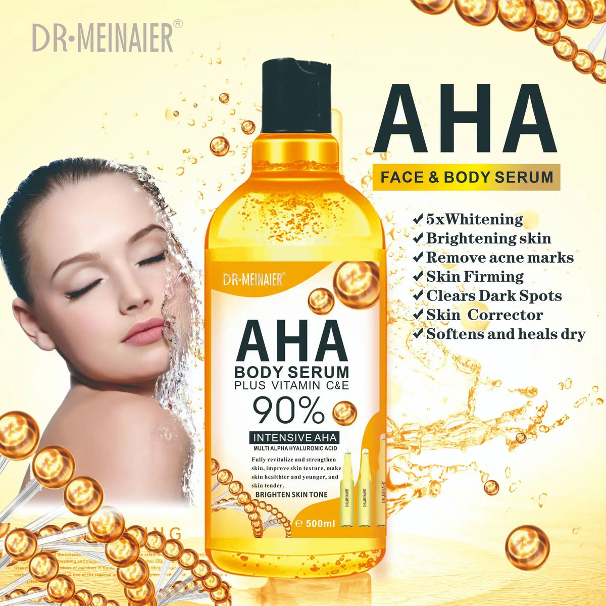 500ML Vitamin C AHA HYALURONIC& NICOTINAMIDE Face Serum Spots Eraser Corrector Whitening Moisturizing Lightening Body Cream 4