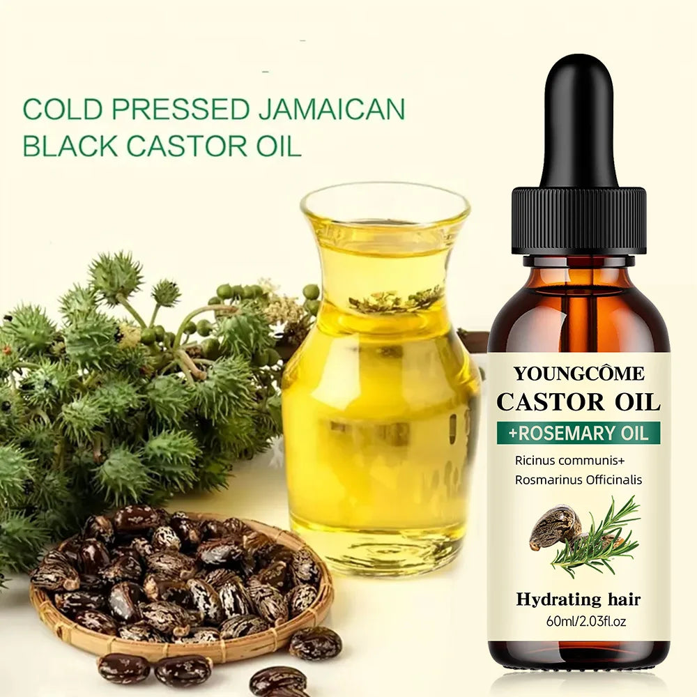 Mix Castor Oil and Rosemary Oil for Hair Growth,Reduce Hair Loss and Split Ends Hair Care Oil,Anti-Aging Support,hair Repai