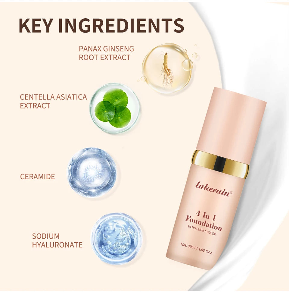 Color Changing Foundation 4 In 1 Moisturizer Longwearing Waterproof Concealer Even Skin Toning Sunscreen Spf 30 Whitening Makeup