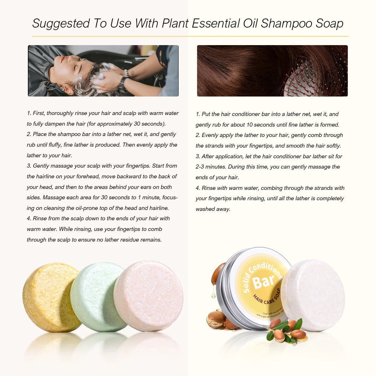 Plant Essential Oil Hair Conditioner Soap Rich in Argan Oil Coconut Oil Jojoba Oil Deep Hair Care Soap Used with Shampoo Soap