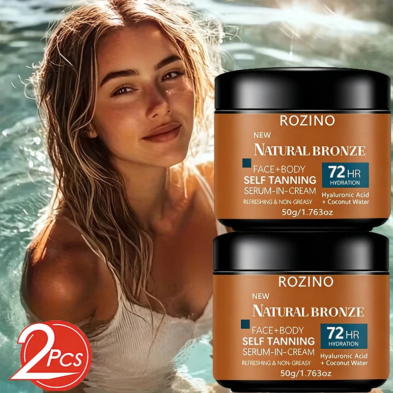 ROZINO Moisturizing Quick-Tanning Self-Tanning Lotion has a moist texture that is easy to apply, providing an even and natural finish. It can soften and protect the skin, improve dryness, and provide a harmonious and natural