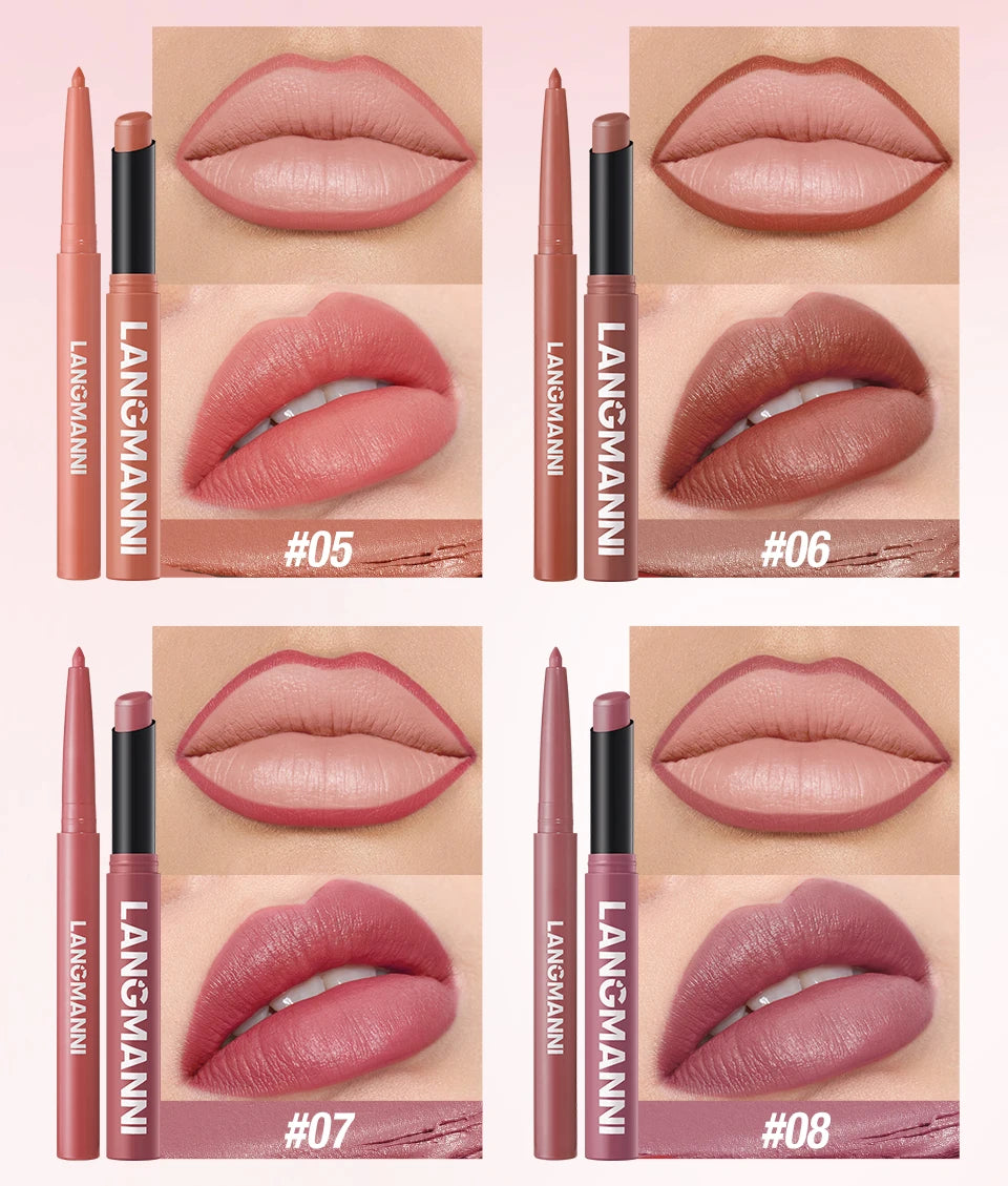 Integrated waterproof lipliner+lipstick lipstick lipstick set,no smudge,no fade,no cup,durable,easy to create a perfect makeup!