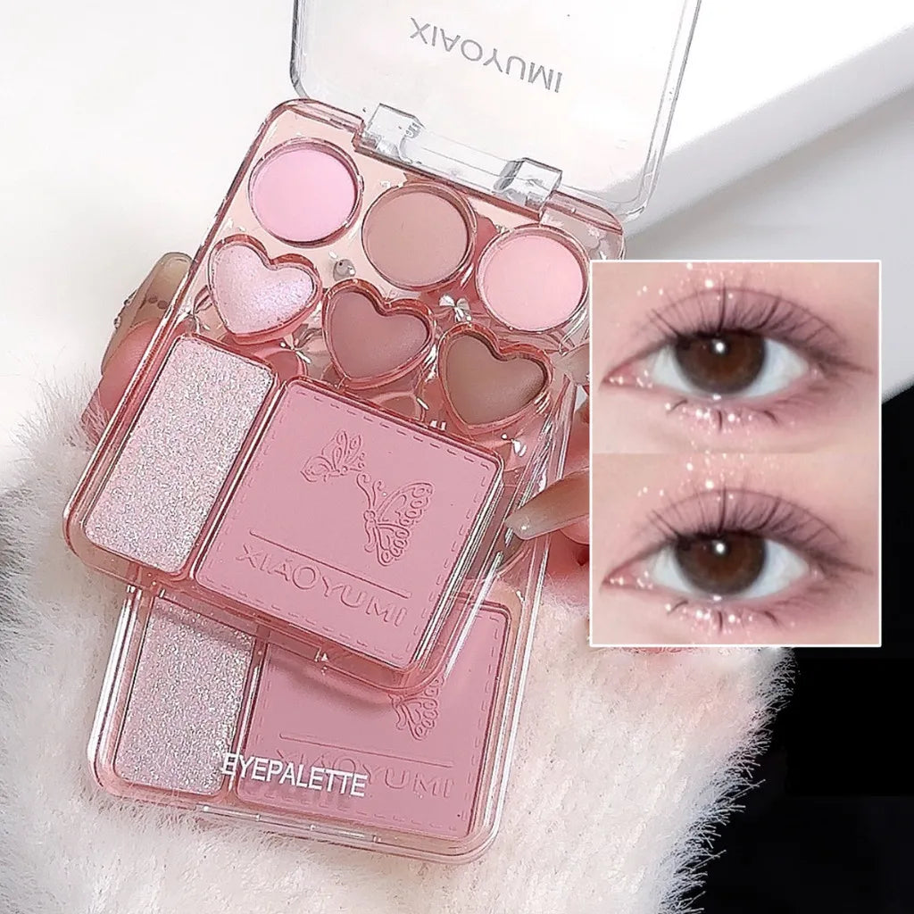 8-color love eye shadow plate, sweetheart blush, high-light integrated natural and long-lasting light shine eye shadow