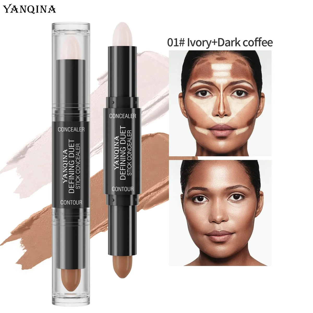 Contour Stick Duo, Double-Ended Highlight and Shadow Cream, Waterproof Full Coverage Concealer, Natural Finish Makeup for All Sk