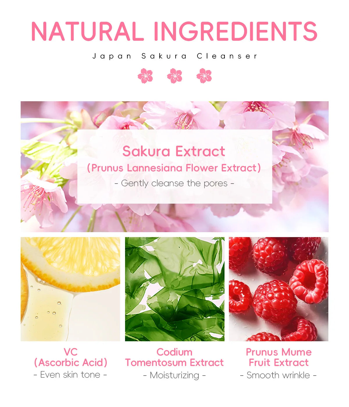 LAIKOU Sakura Cleanser Gentle Deep Cleaning Oil Control Moisturizing Shrink Pores Face Skin Care 50g Skin Cleanser All Skin Type