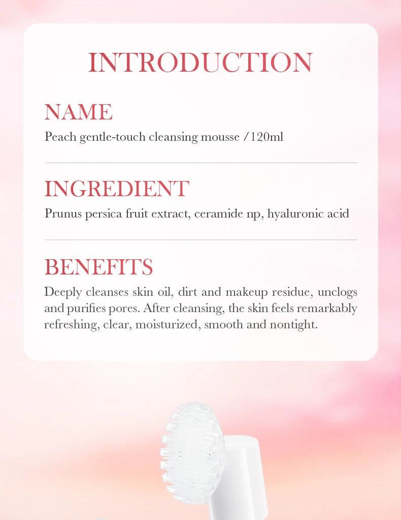 BIOAQUA Peach Facial Cleansing Mousse with Brush Gentle Touch Cleans Skin Oil Purify Pores Refreshed Non Tight Facial Cleanser