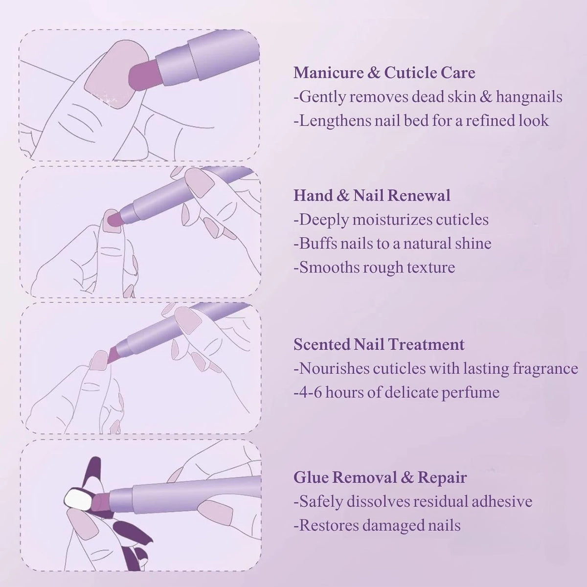 3Pcs 3-In-1 Nail Care Essentical Oil Pen Remover Dead Skin Burrs Nail Cuticle Pusher Strengthen Repair Damaged Nail Essent Oils