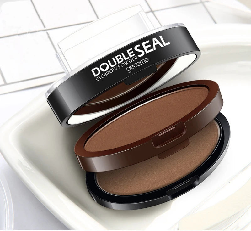 Double Seal Eyebrow Stamp Powder Kit Natural Brow Shaping Stencil Waterproof Long Lasting Brow Enhancer Makeup Tool for Women