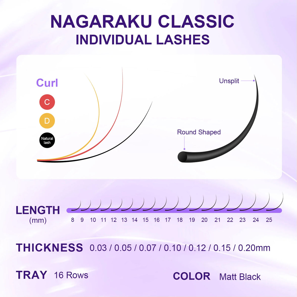 NAGARAKU 16Rows Classic Individual Eyelash Extension Lashes Matte Black Professional Soft Natural