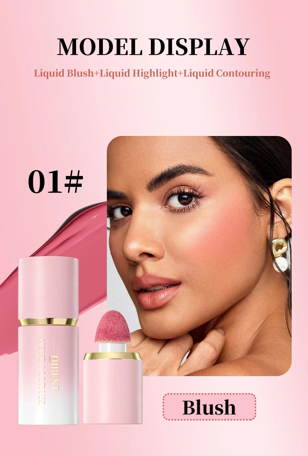 QIBEST Matte Face Liquid Blusher Smooth Cheek Eye Blush Highlighter Multi-Use Stick Rouge Lasting Liquid Contour Bronzer Makeup