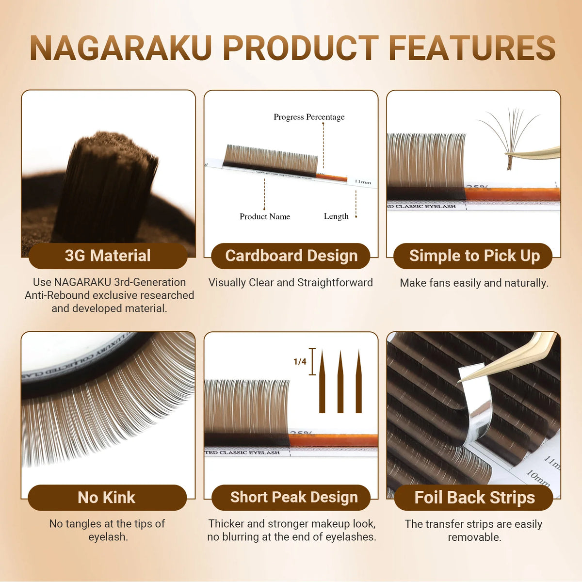 NAGARAKU Luxury Classic Eyelash Matte Black Dark Brown 100% Hand Made 3rd Classic Eyelash 16rows Individual Soft Natural